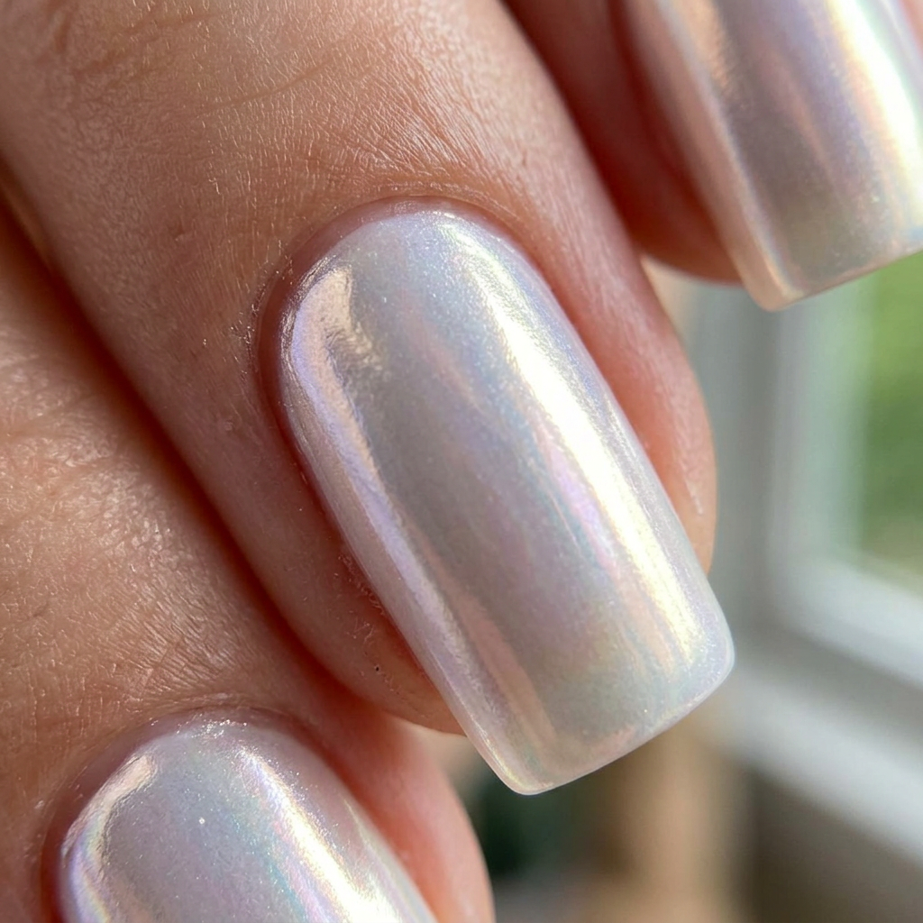 Chrome pearl white nails
